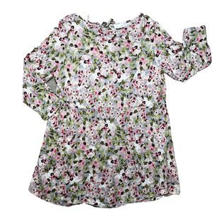 J Jill Love Linen 100% Linen Blouse Pink Green Watercolor Floral Shirt Sz Small